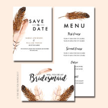 Feather Watercolor Wedding Invitation Set