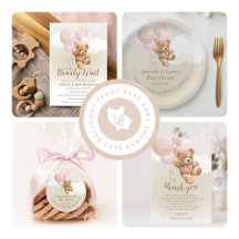 Blush Pink Balloon Teddy Bear Baby Shower