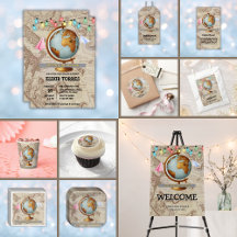 Adventure Awaits World Map Baby Shower Collection