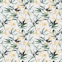 Japanese Watercolor Gold Green Bamboo Pattern