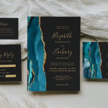Teal Gold Agate Dark Wedding Suite