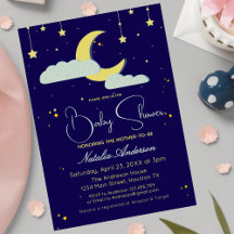 Blue Hand Drawn Celestial Star Moon Baby Shower