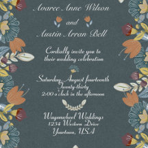 FOLK ART BLUE BROWN AND TAN INVITATION SET