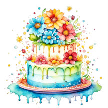 Whimsical Illustration of a Cake Birthday Party