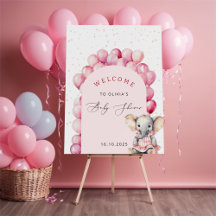 Pink Balloons Elephant Girl Baby Shower