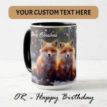 Custom Christmas Snowy Forest Deer & Fox Gift Mugs
