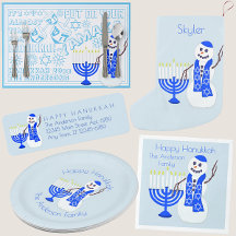 Hanukkah Snowman Blue Menorah Chrismukkah Holiday