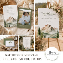 Watercolor Mountain Boho Wedding Collection