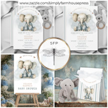 Elephant Blue Striped Baby Shower