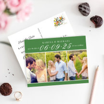 Wedding Date 3 Photo Announcement Cards