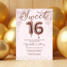 Pink Rose Gold Foil Sweet 16 Bday Balloons Party