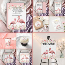 Pink Floral Elegant Flamingo Baby Shower