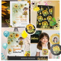 Little Sunflower Watercolor Girl Birthday Party 