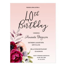 40th birthday - rose gold burgundy florals