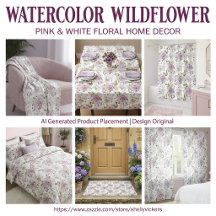 Pink White Watercolor Wildflower Home Decor