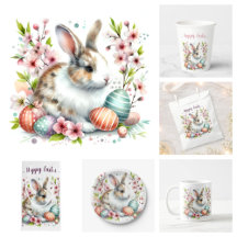 Easter Watercolor Floral Rabbit