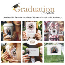 Modern Pink feminine Graduate silhouette border 