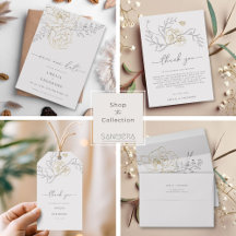 Elegant Beige Floral Line Art Wedding