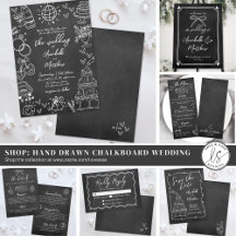 Hand Drawn Black Chalkboard Whimsical Wedding