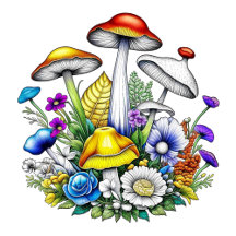 Vintage Mushrooms and Flowers Retro Vibe