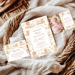 Foto Rosa Whimsical Fairy Födelsedag Tack Kort
