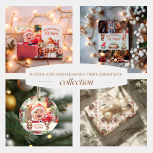 4 Foton Woodland Animals Baby Första jul Julkort