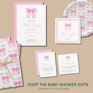 Elegant Rosa Rosett Babyfirande Tack Kort