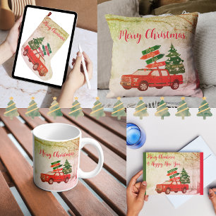 Festive Red Farmhouse Lastbil Rustic Land Vintage Stor Julstrumpa