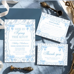 Blue Bow Hon Gifter sig Möhippa Inbjudningar