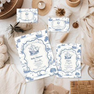 Elegant Toile Marin Baby Shower  Blöjlotteri Tilläggskort
