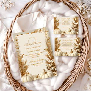 Rustic White Pumpkin Baby Shower Inbjudningar