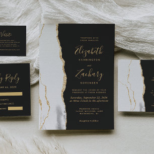 Modern Grått White Guld Agate Mörk Bröllop OSA Kort