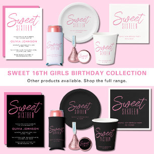 Modern Sweet Sixteen Rosa & Svart Inbjudningar