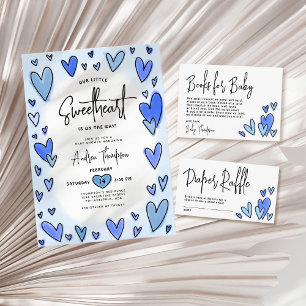 Modern Sweet Valentine Blue Hearts Baby Shower Runt Klistermärke