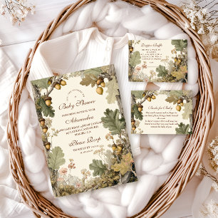 Vintage Woodland Acorns Baby Shower Inbjudningar