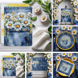 Denim Blue Jean   Daisy Blommigt Baby Shower Pappersservett