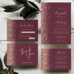 Modern mörk burgunder Rosa Guld Glitter Kant OSA Kort