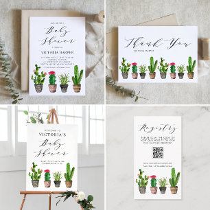 Boho Poted Succulents & Cactus Baby Shower Advice Rådkort