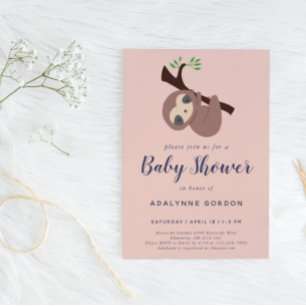 Cute Sloth Baby Shower Boy Adsible Animal Investig Inbjudan Vykort
