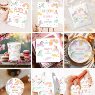 Unicorn Birthday-etikett Rainbow Magic Girl Rosa Vattenflaskor Etikett