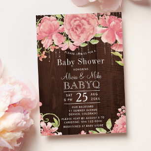 Ljust rosa ros-pioner kritskrifts-babyshower inbjudningar