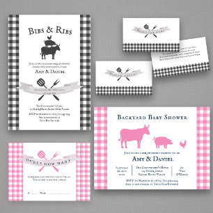 Bjud in till Backyard Baby Shower Rustic Rosa Navy Inbjudningar