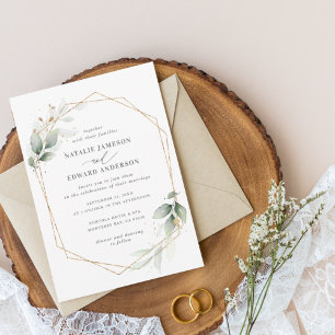 Vattenfärg botanisk grön guld elegant bröllop reklamblad