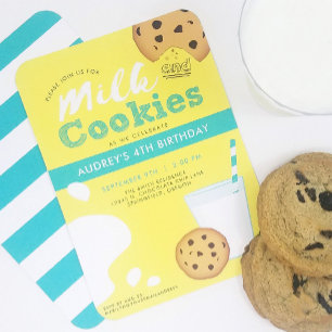 Mjölk & Chocolate Chip Cookies Födelsedagsinbjudan Inbjudningar