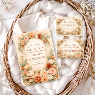 Boho västerländsk blomster baby shower blöja lotte tilläggskort