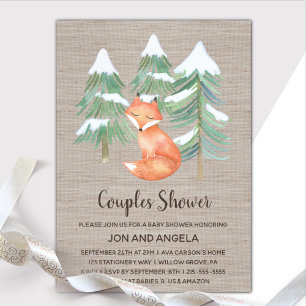 Vinter Woodland Fox Par Baby Shower Inbjudningar
