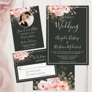 Elegant blomsterliknande rosa vigselfestkort RSVP OSA Kort