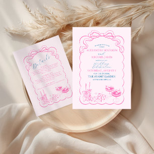 Funky Retro Handritad Champagne Bröllop Inbjudningar