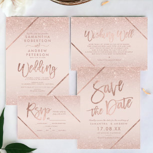 Ro guld glitter manuset  rosa osa bröllop kort