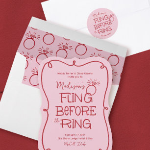 Red and Rosa Doodle Sketch Fling Före Ring Vinflaska Etikett